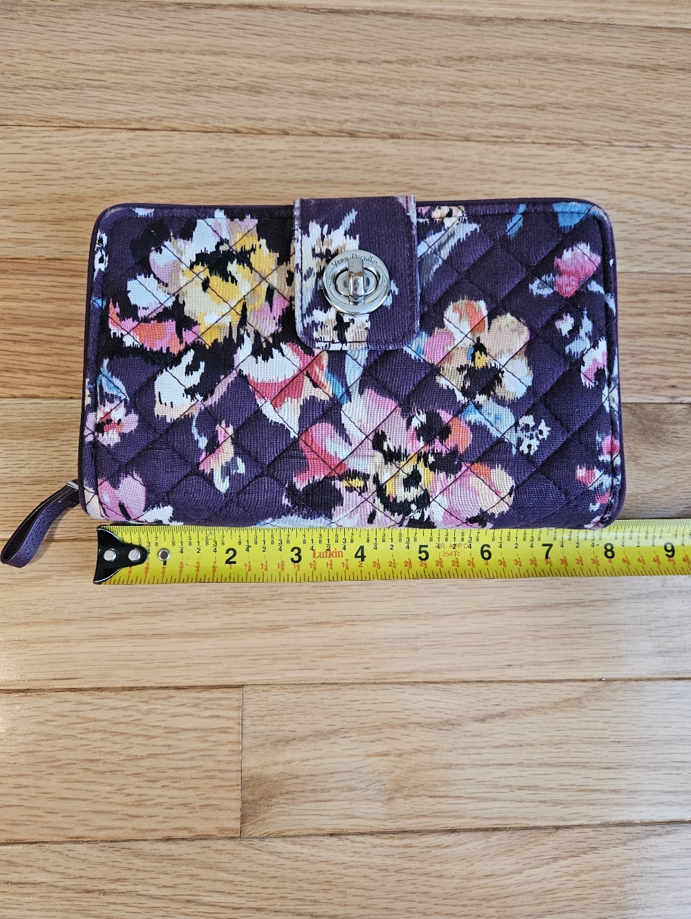 Vera Bradley Purple Floral RFID Turnlock Women's Wallet Indian Rose Pattern - Picture 5 of 6